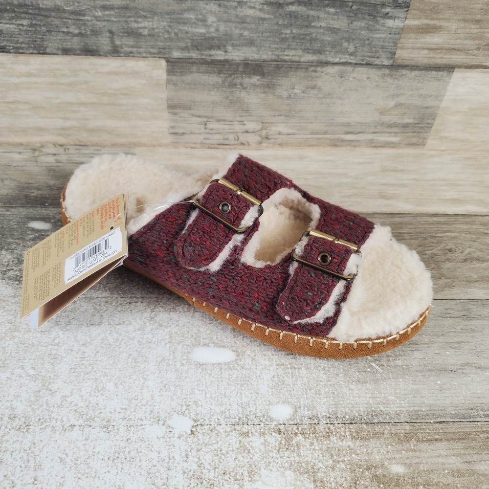 Acorn Camden Womens Slides Sz 6.5 - 7.5 Deep Red Buckle Slip On Lined Sandals